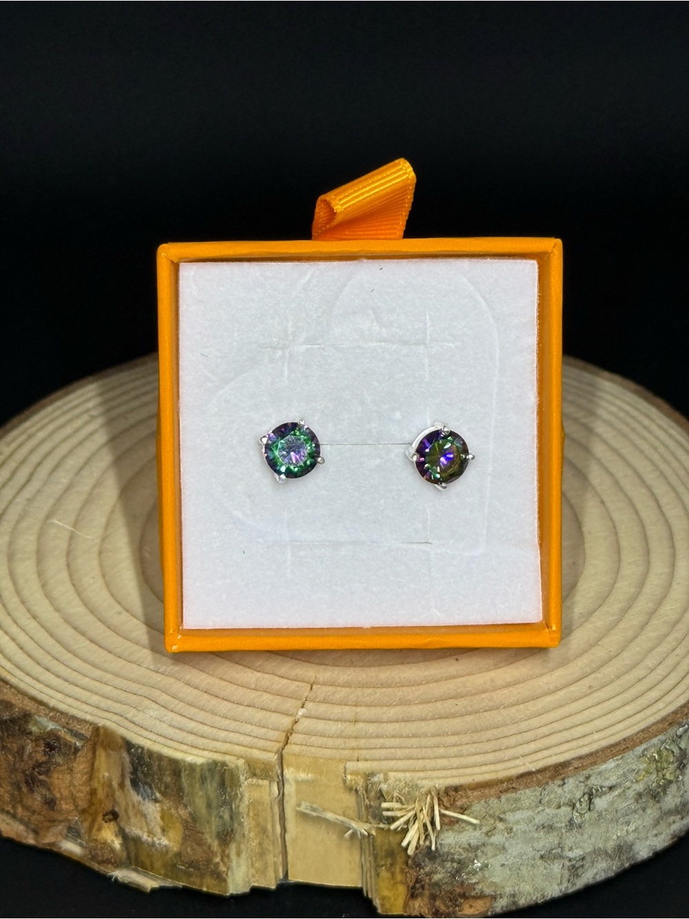 Mystic Topaz Round Stud Earrings in Green-Purple - .925 Sterling Silver